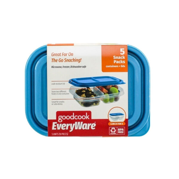 SET 5 RECIPIENTES PLASTICOS 2 DIVISIONES PARA MERIENDAS GOOD COOK