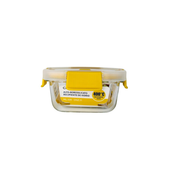 RECIPIENTE DE VIDRIO TAPA PLASTICA AMARILLO 11 ONZAS
