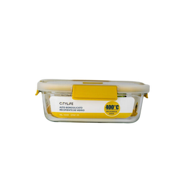 RECIPIENTE DE VIDRIO TAPA PLASTICA AMARILLO 35 ONZAS