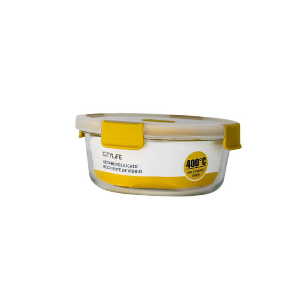 RECIPIENTE DE VIDRIO REDONDO TAPA PLASTICA AMARILLO 32 ONZAS