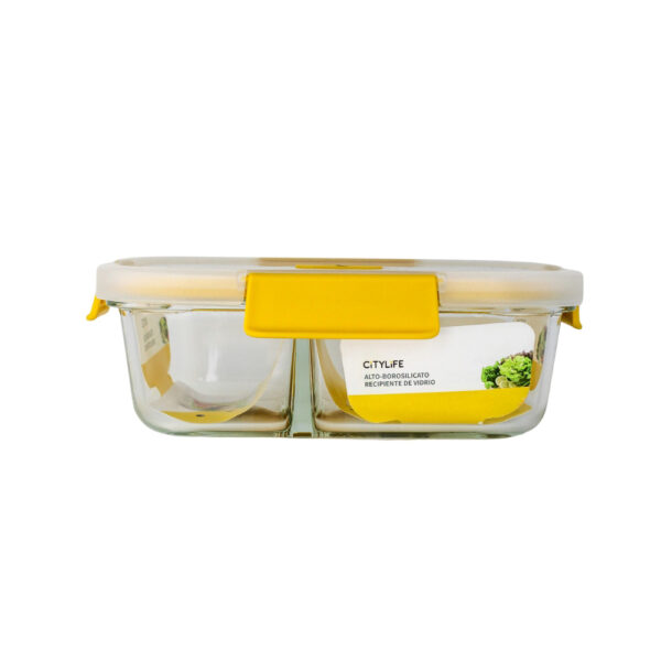 RECIPIENTE DE VIDRIO 2 DIVISIONES TAPA PLASTICA AMARILLO 22 ONZAS