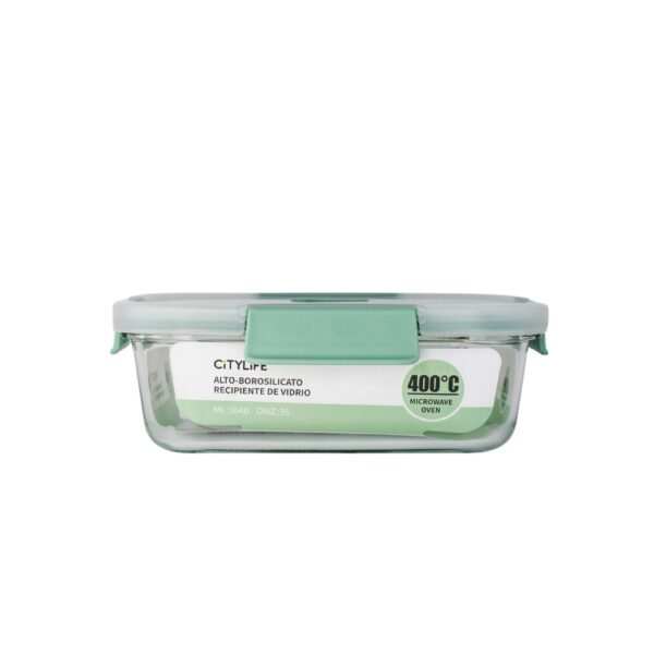 RECIPIENTE DE VIDRIO TAPA PLASTICA VERDE 35 ONZAS